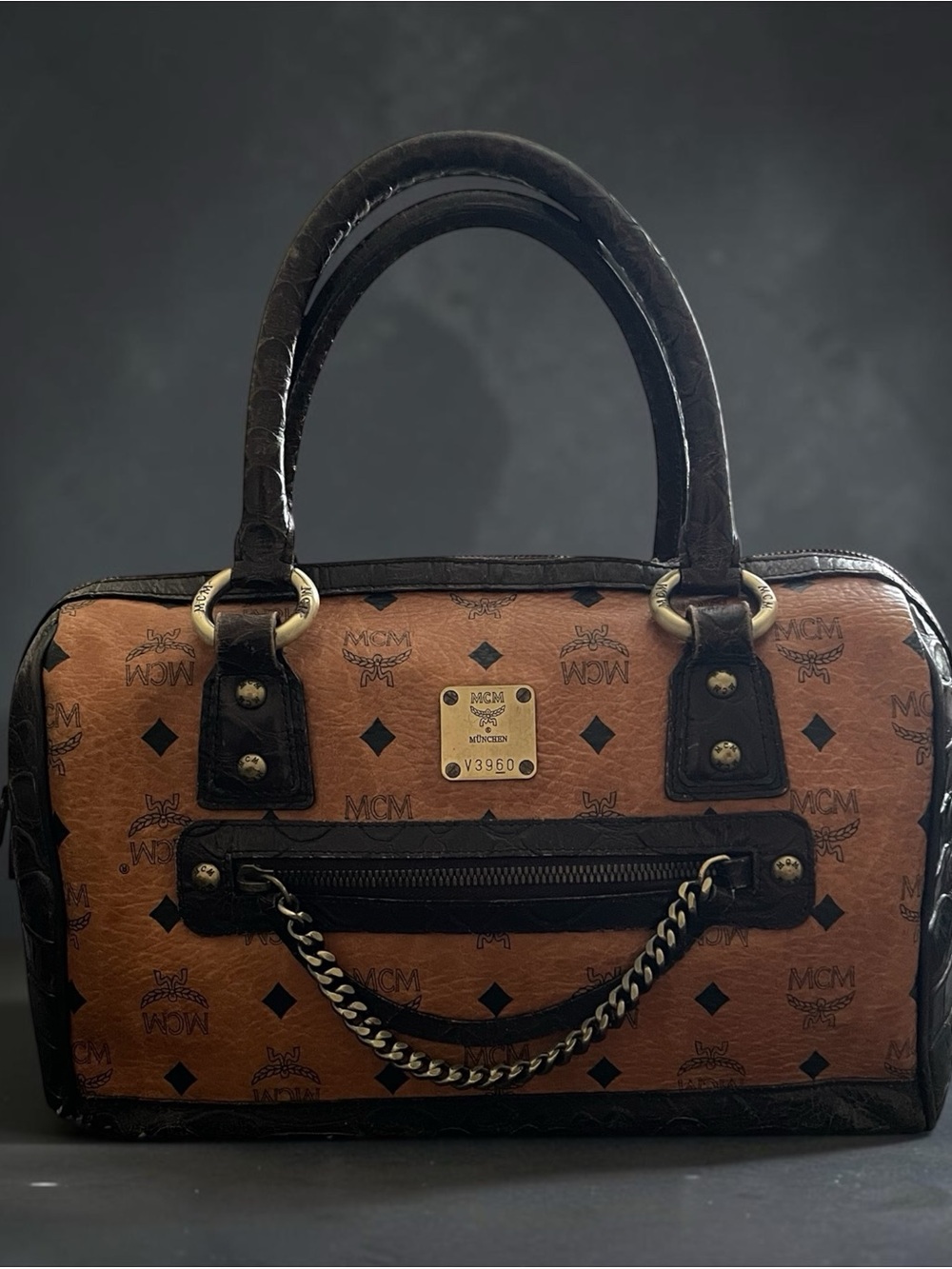 2001 Vintage MCM Visetos Crocodile Embossed Speedy Boston Bag
